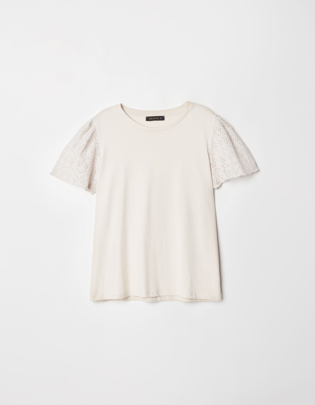 Embroidered T-shirt, Woman, Light Beige