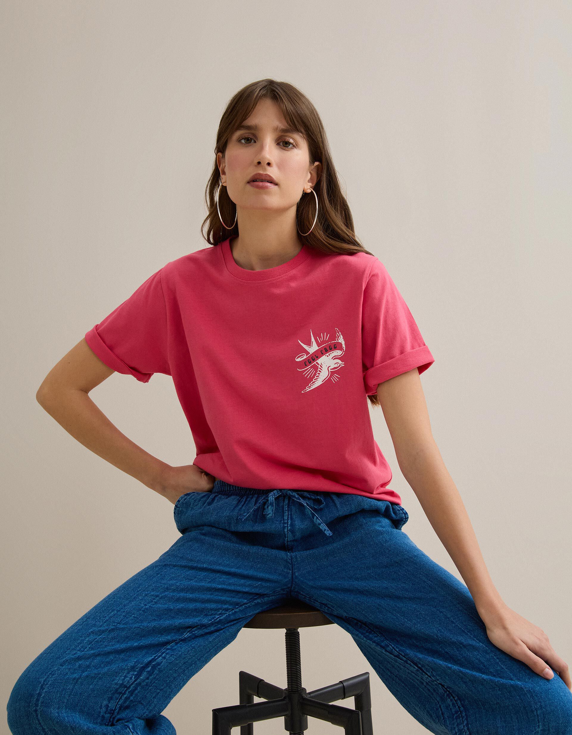 Comprar Online T-shirt com Estampado, Mulher, Coral