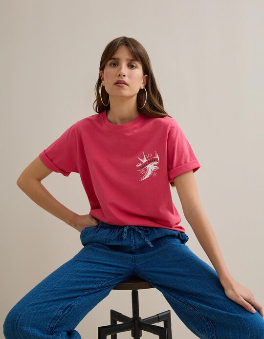 Comprar Online T-shirt com Estampado, Mulher, Coral