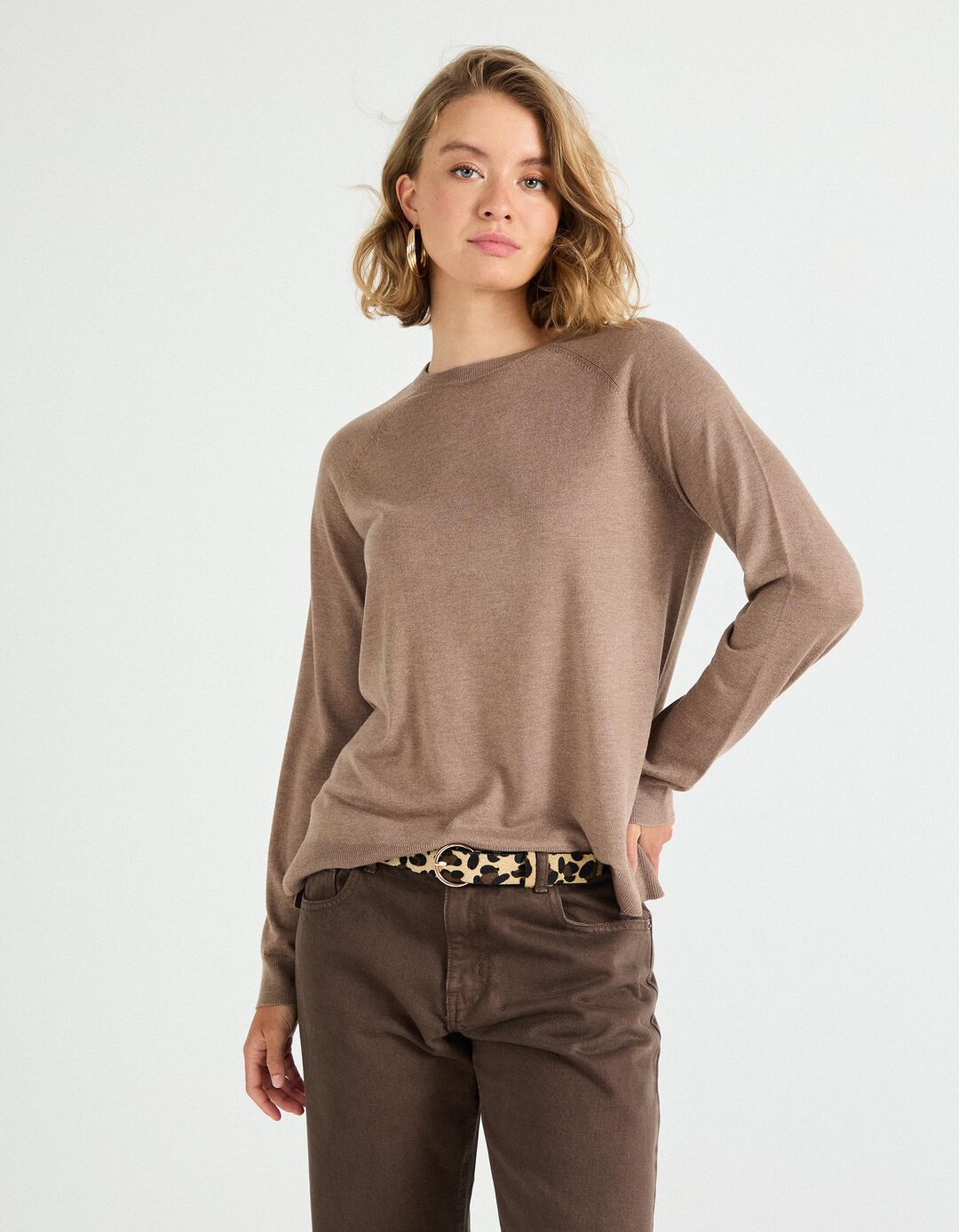 Camisola com Caxemira, Mulher, Bege Escuro 