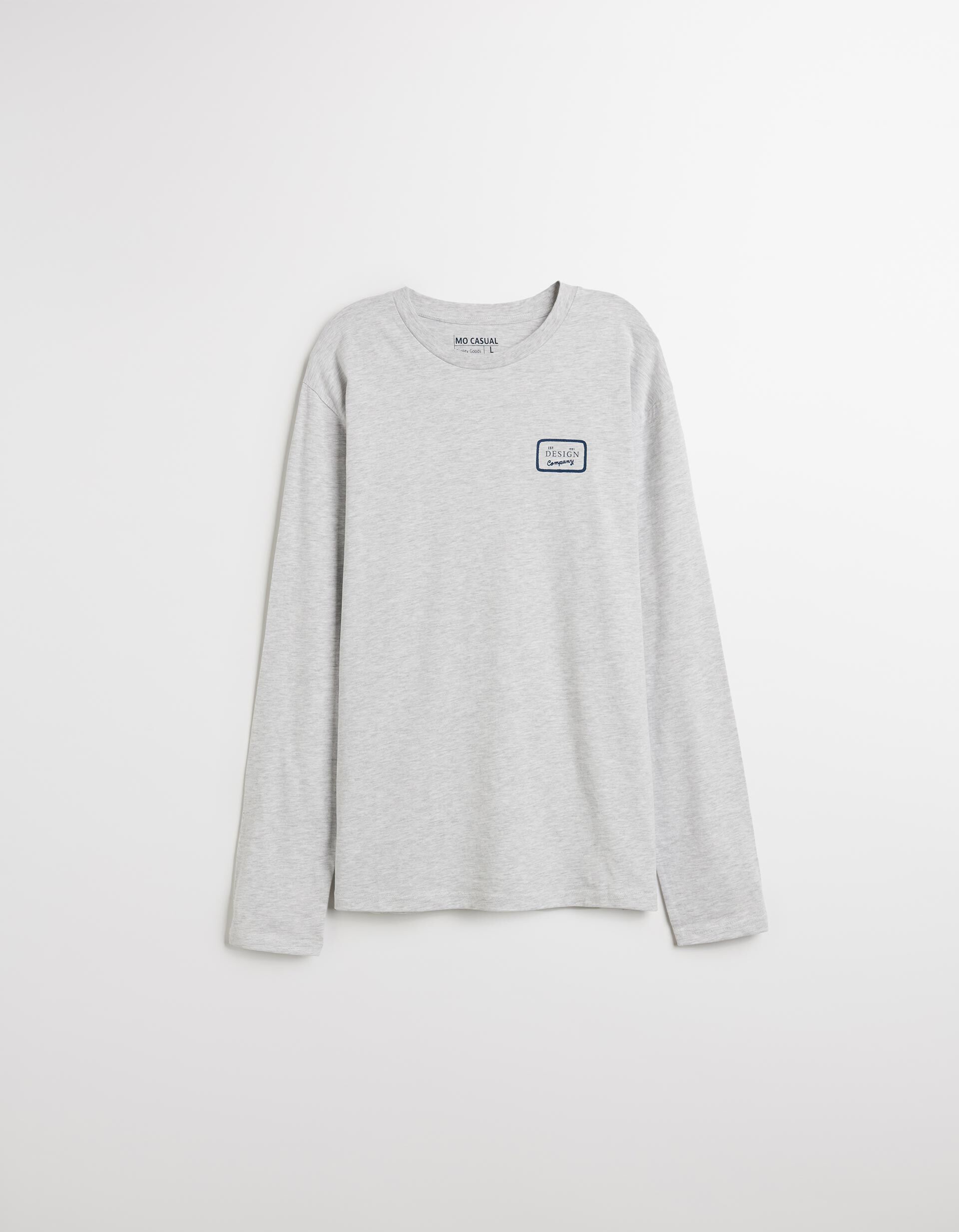 Comprar Online T-shirt de Manga Comprida Estampado, Homem, Cinzento Claro