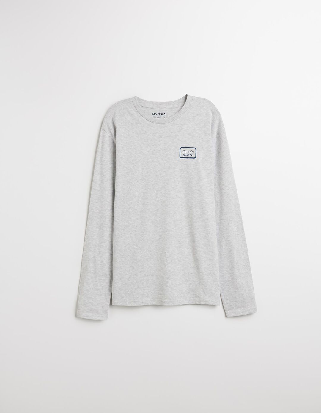 T-shirt de Manga Comprida Estampado, Homem, Cinzento Claro