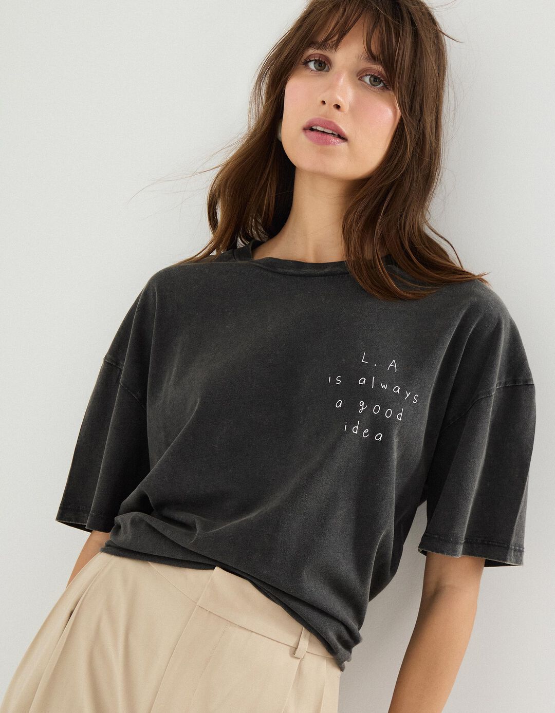 T-shirt Print, Mulher, Cinzento Escuro