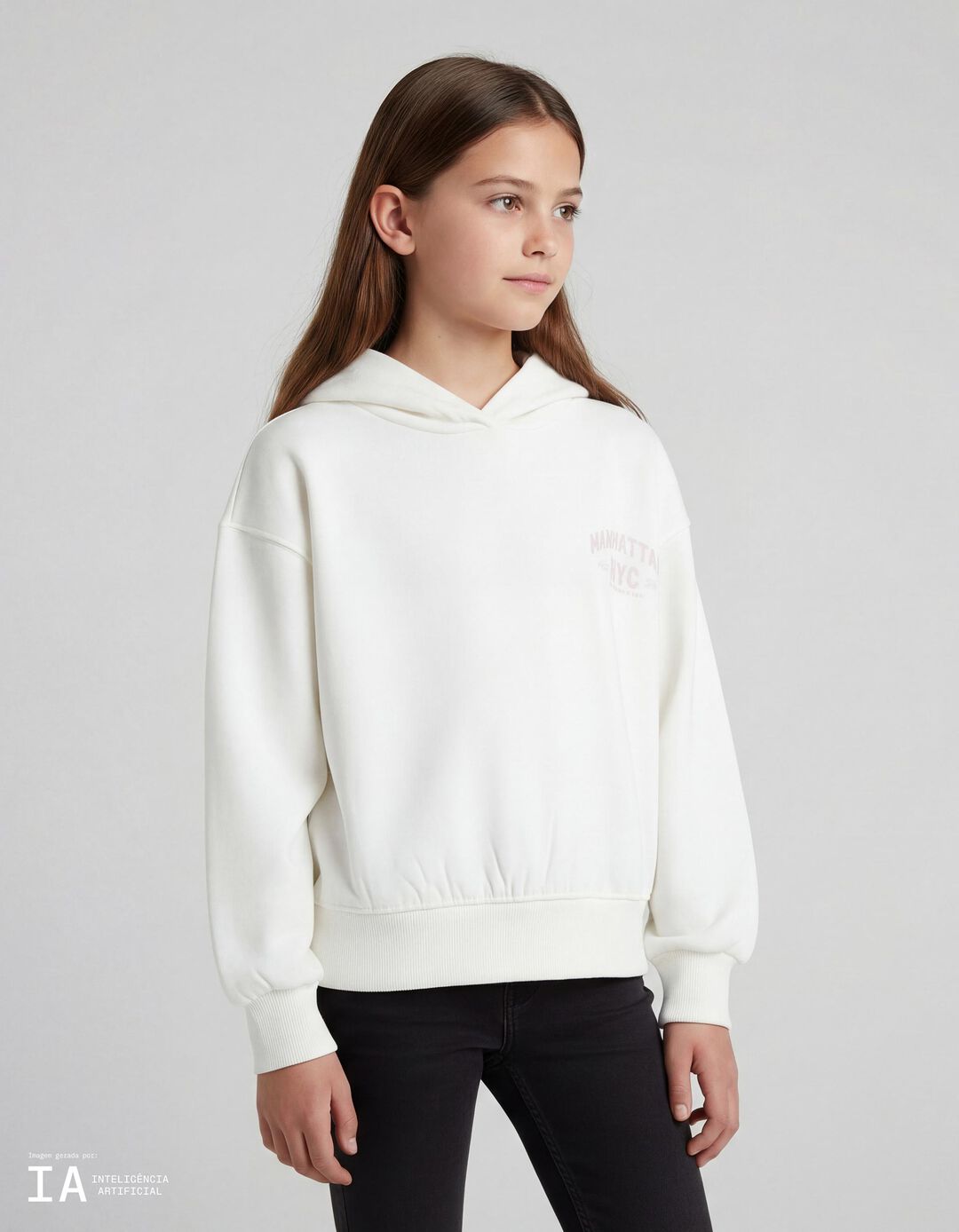 Sweatshirt de Felpa Capuz, Menina, Branco