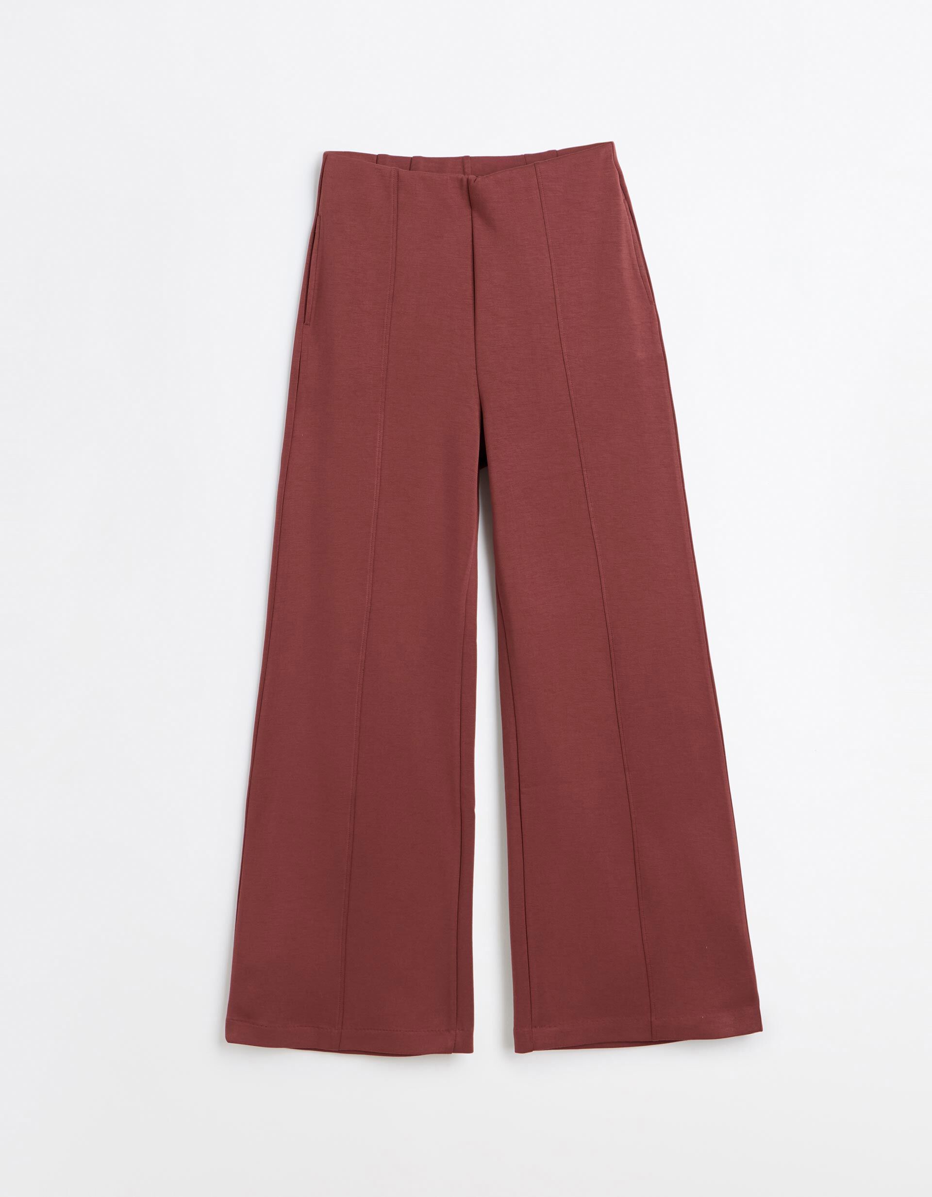 Comprar Online Cal&ccedil;as De Malha Interlock Wide Leg, Mulher, Vermelho Escuro