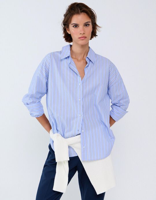 Comprar Online Camisa Oversize &Agrave;s Riscas, Mulher, Azul