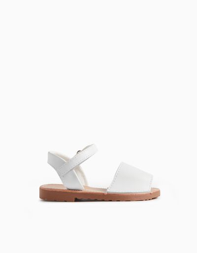 Leather Sandals, Baby Girls, White