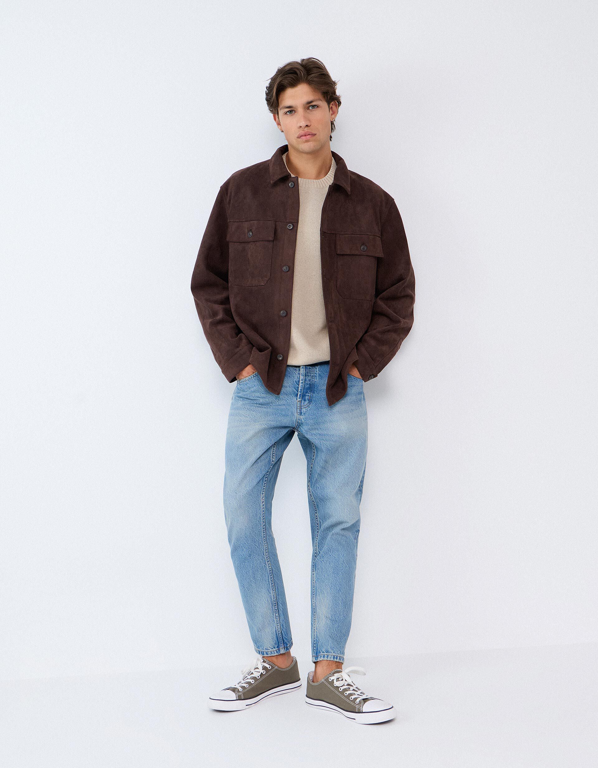 Comprar Online Sobrecamisa Efeito Camur&ccedil;a, Homem, Castanho Escuro