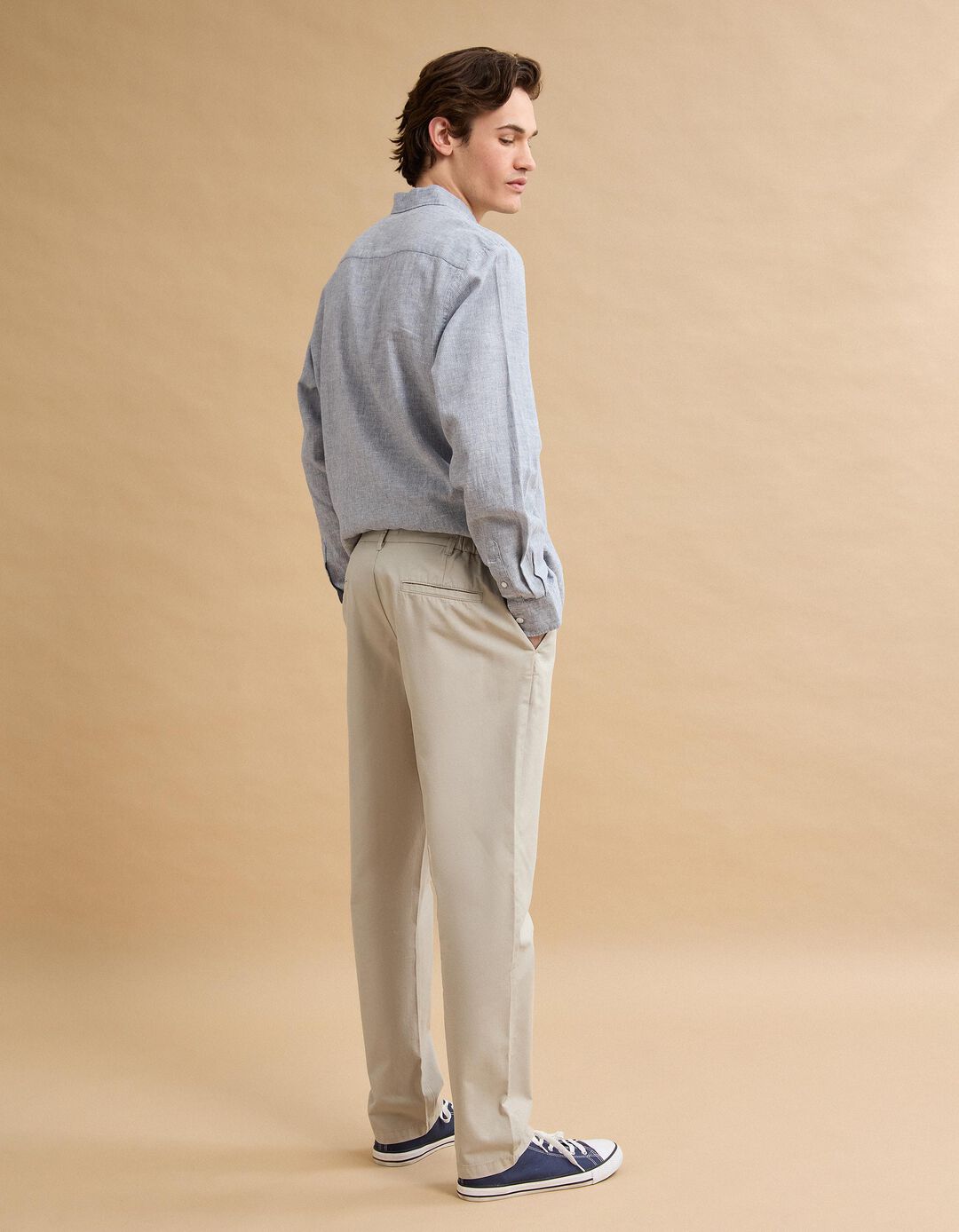 Cal&ccedil;as 'Tapered Fit', Homem, Bege Claro