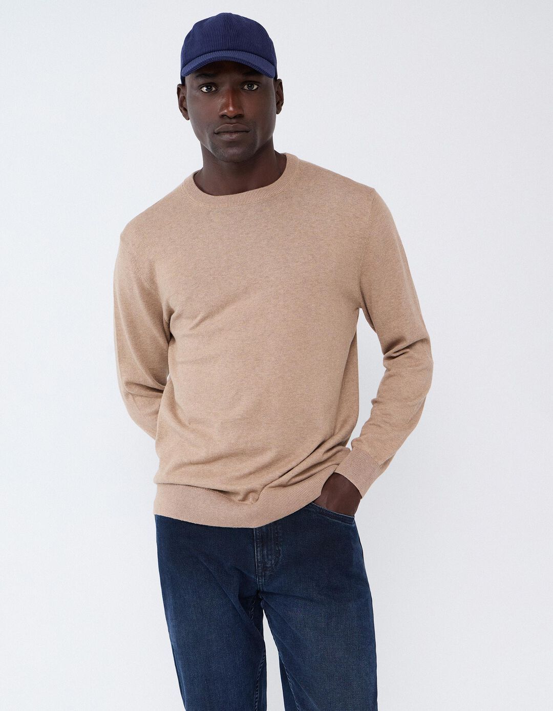Camisola Com Caxemira, Homem, Bege Escuro