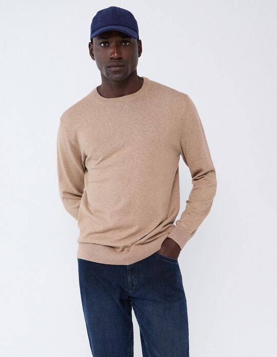 Comprar Online Camisola Com Caxemira, Homem, Bege Escuro