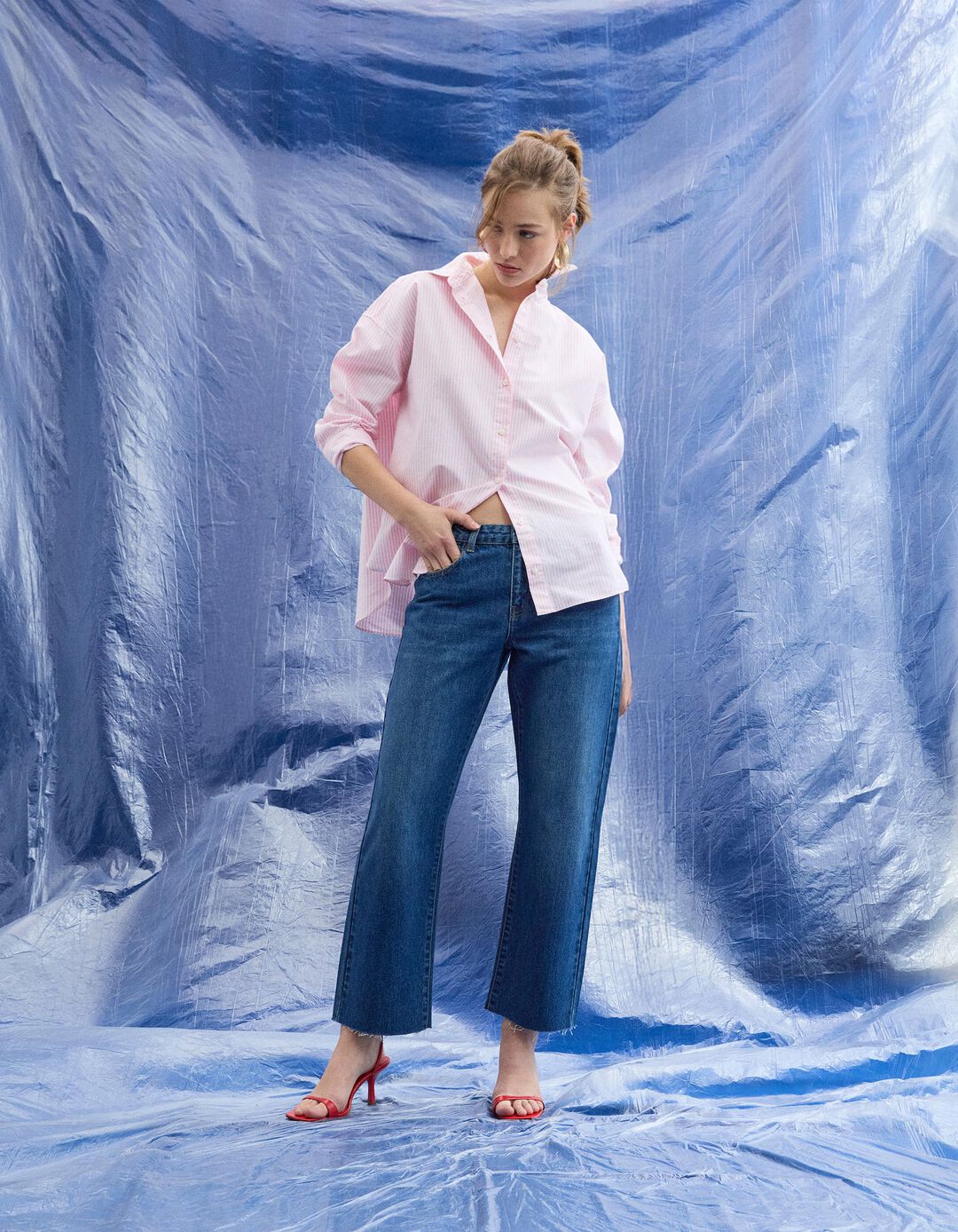 Cal&ccedil;as de Ganga Cropped 'Straight Fit', Mulher, Azul Escuro