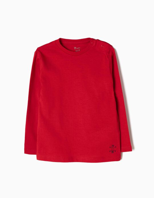 Long-Sleeved Basic Top, Red
