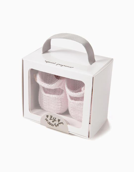 Botinhas de Malha para Rec&eacute;m-Nascida, Rosa