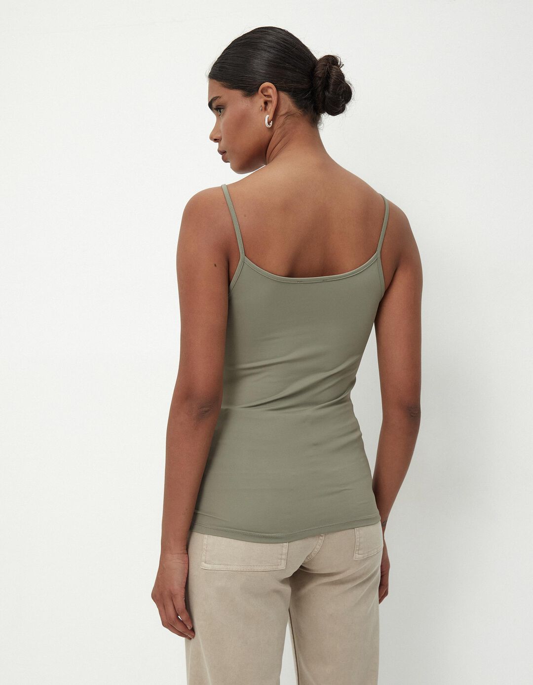Top de Alças Finas, Mulher, Verde Escuro