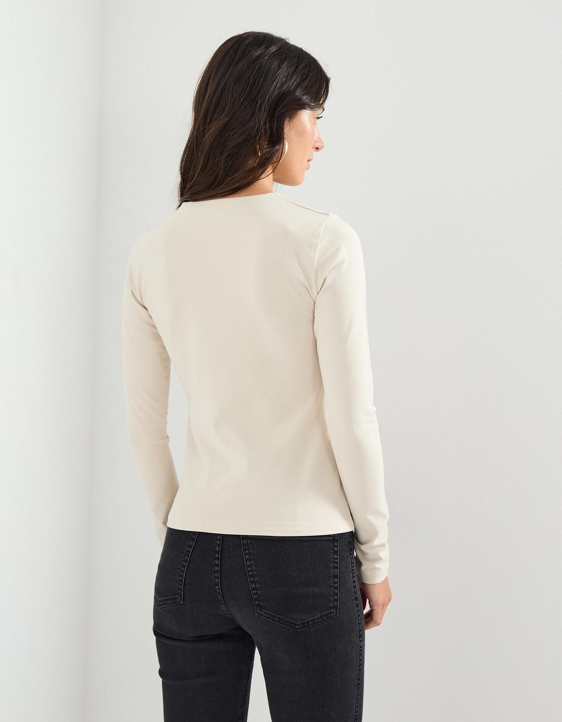 Comprar Online T-shirt Manga Comprida, Mulher, Bege Claro