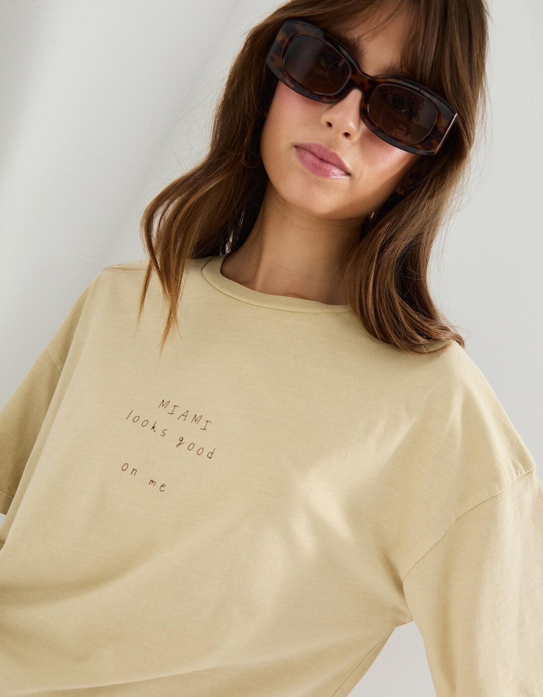 T-shirt Print, Mulher, Bege Claro 