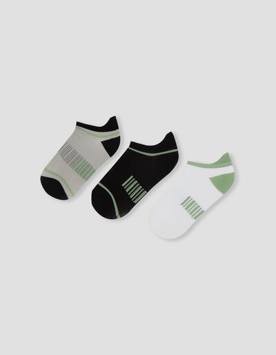 Pack of 3 Pairs of Sports Trainer Socks, Boys, Green/Black