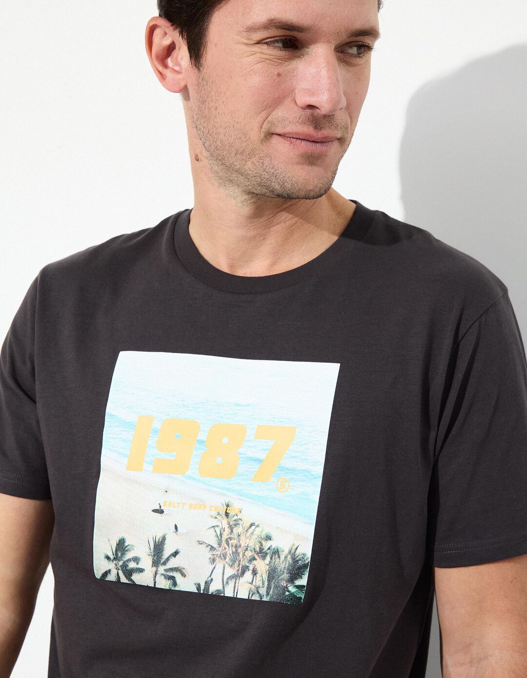 T-shirt Jersey Estampado, Homem, Cinzento Escuro
