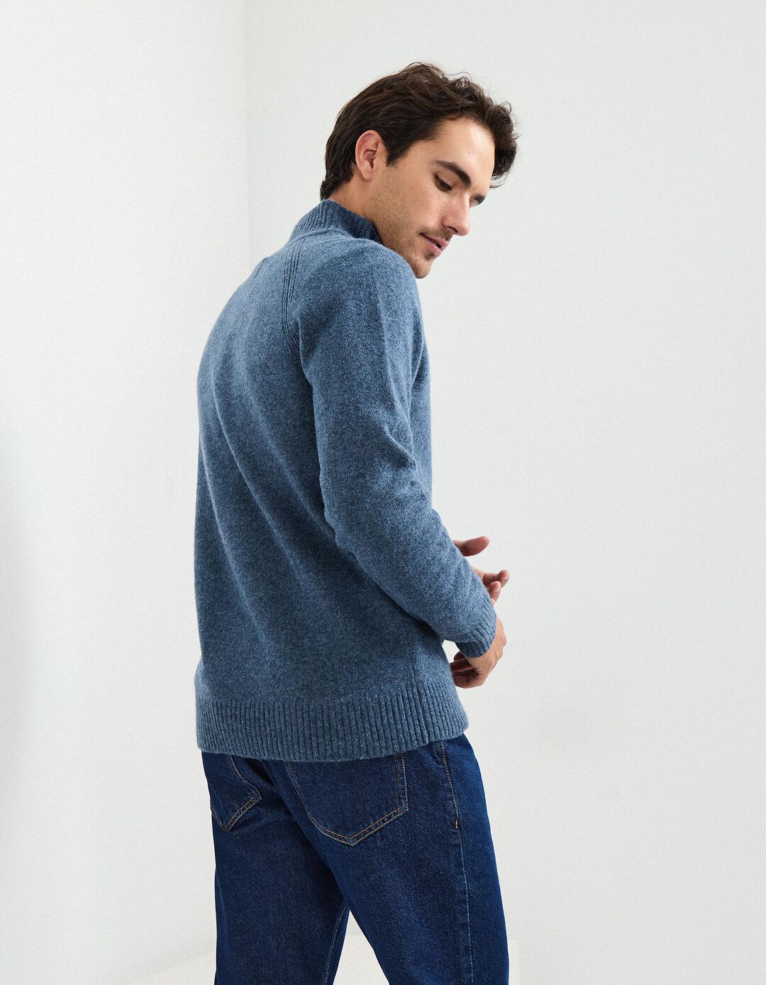 Camisola com Lã com Fecho, Homem, Azul