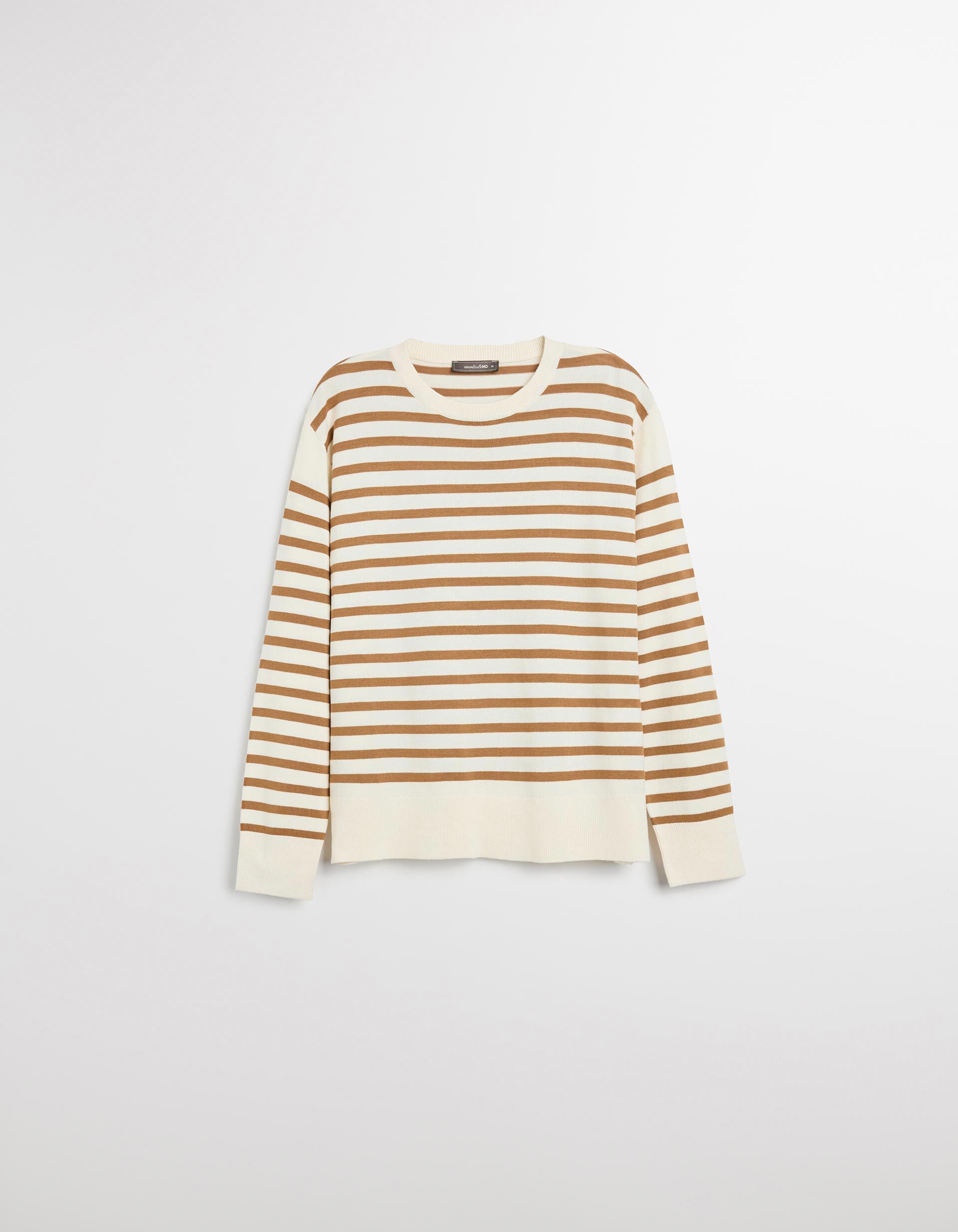 Comprar Online Camisola de Malha com Riscas, Mulher, Bege Claro