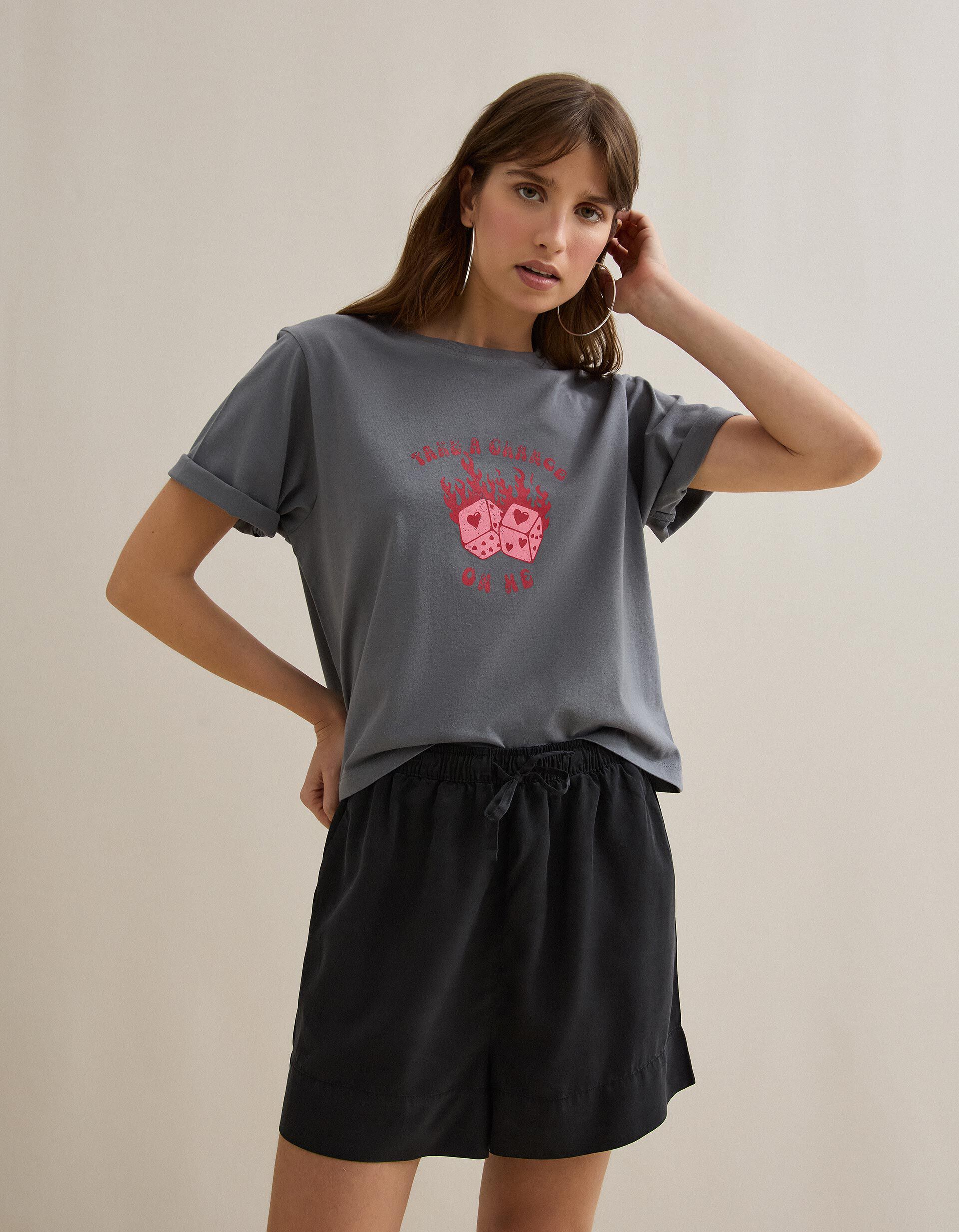 Comprar Online T-shirt Estampada, Mulher, Cinzento Escuro
