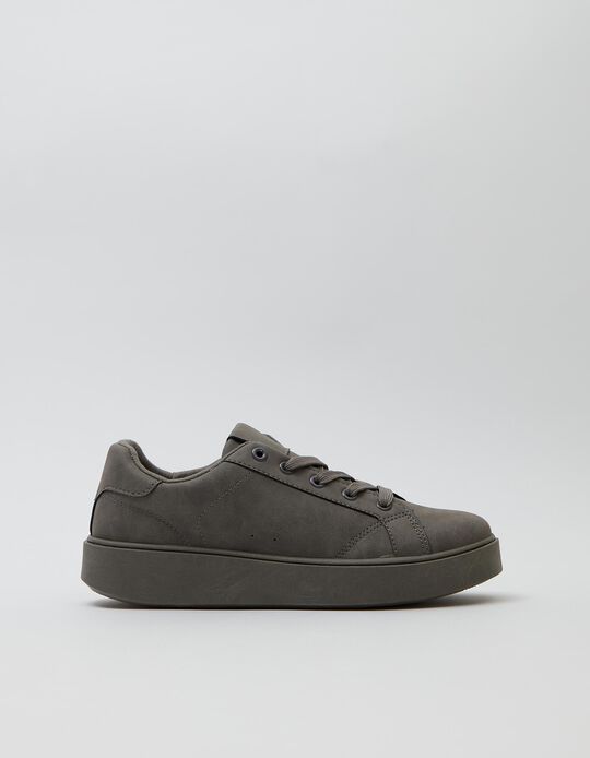 Trainers in Synthetic Leather, Women, Grey