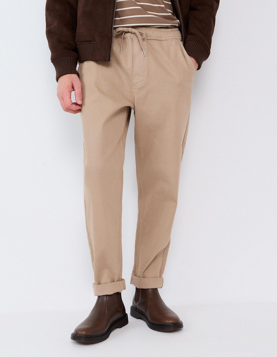 Cal&ccedil;as Jogger Tapered, Homem, Bege