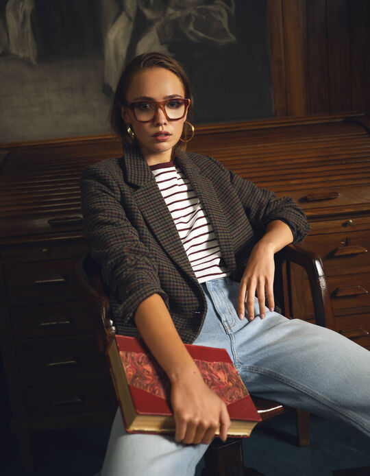 Comprar Online Blazer Xadrez, Mulher, Cinzento