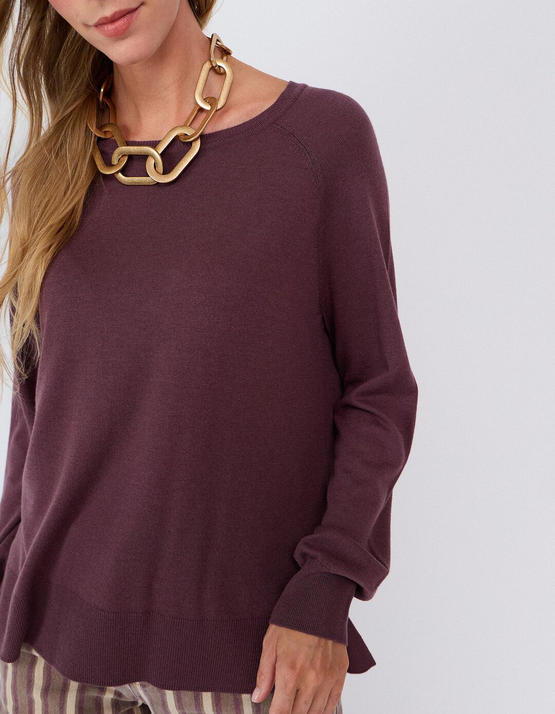 Sweater De Manga Comprida, Mulher, Roxo Escuro