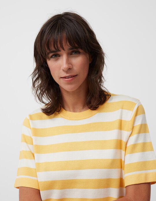 Knitted Striped T-shirt, Women, Light Yellow