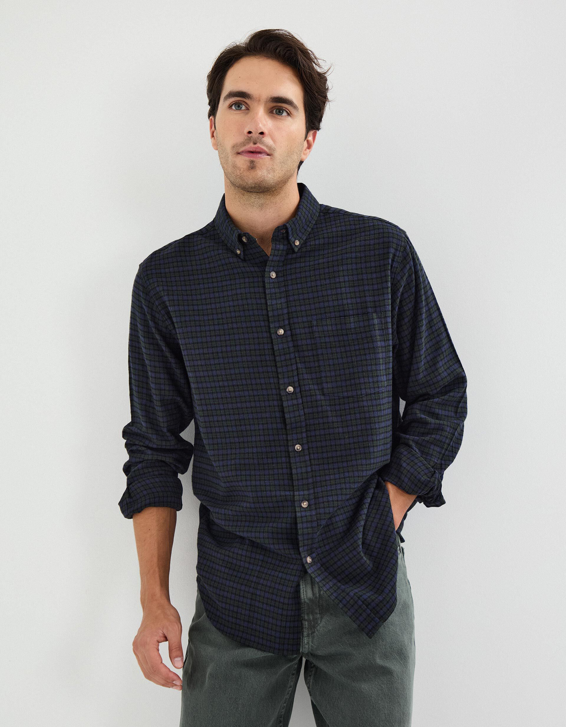 Comprar Online Camisa de Xadrez, Homem, Azul Escuro