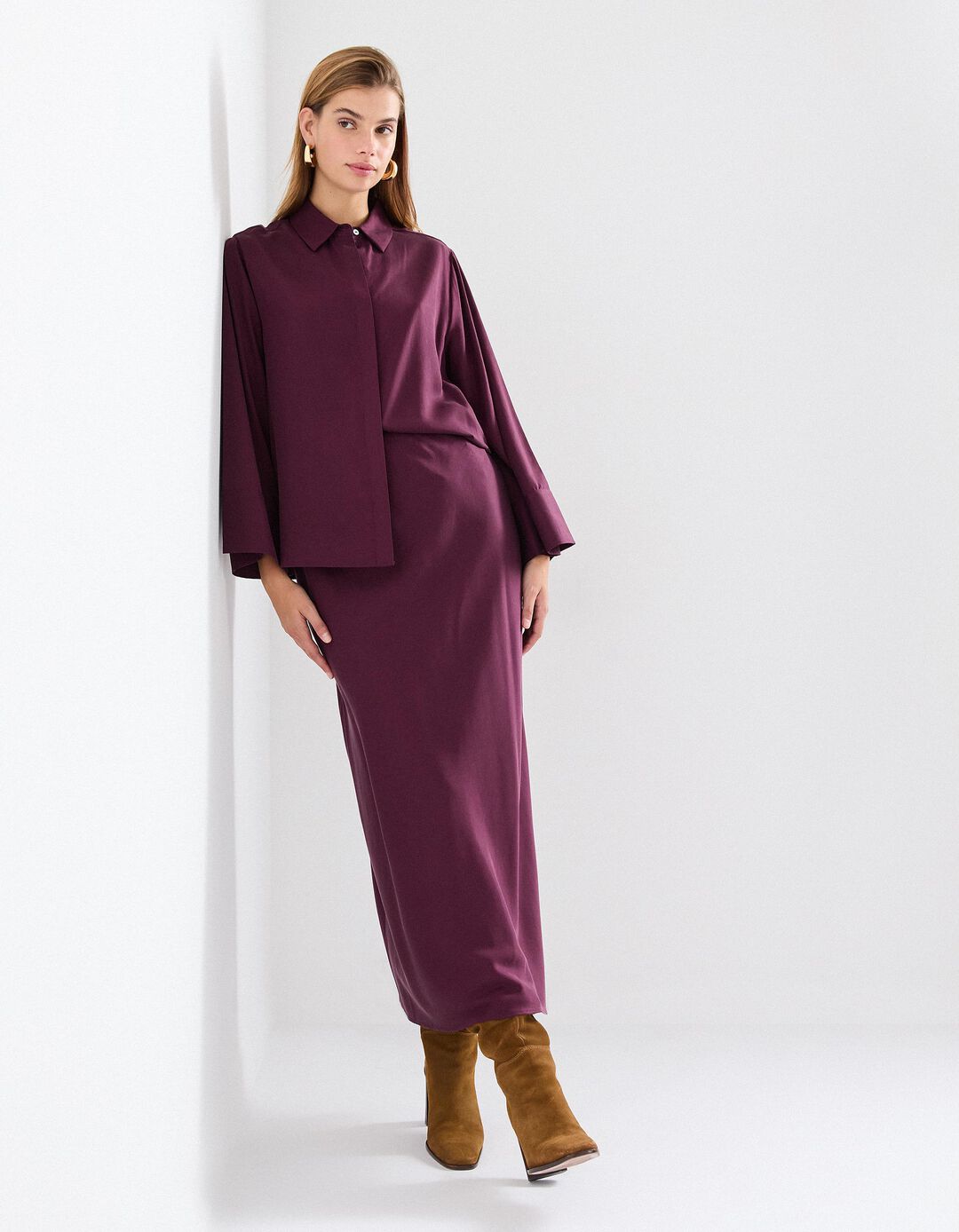 Saia Comprida de Cetim, Mulher, Vermelho Escuro