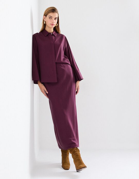 Comprar Online Saia Comprida de Cetim, Mulher, Vermelho Escuro