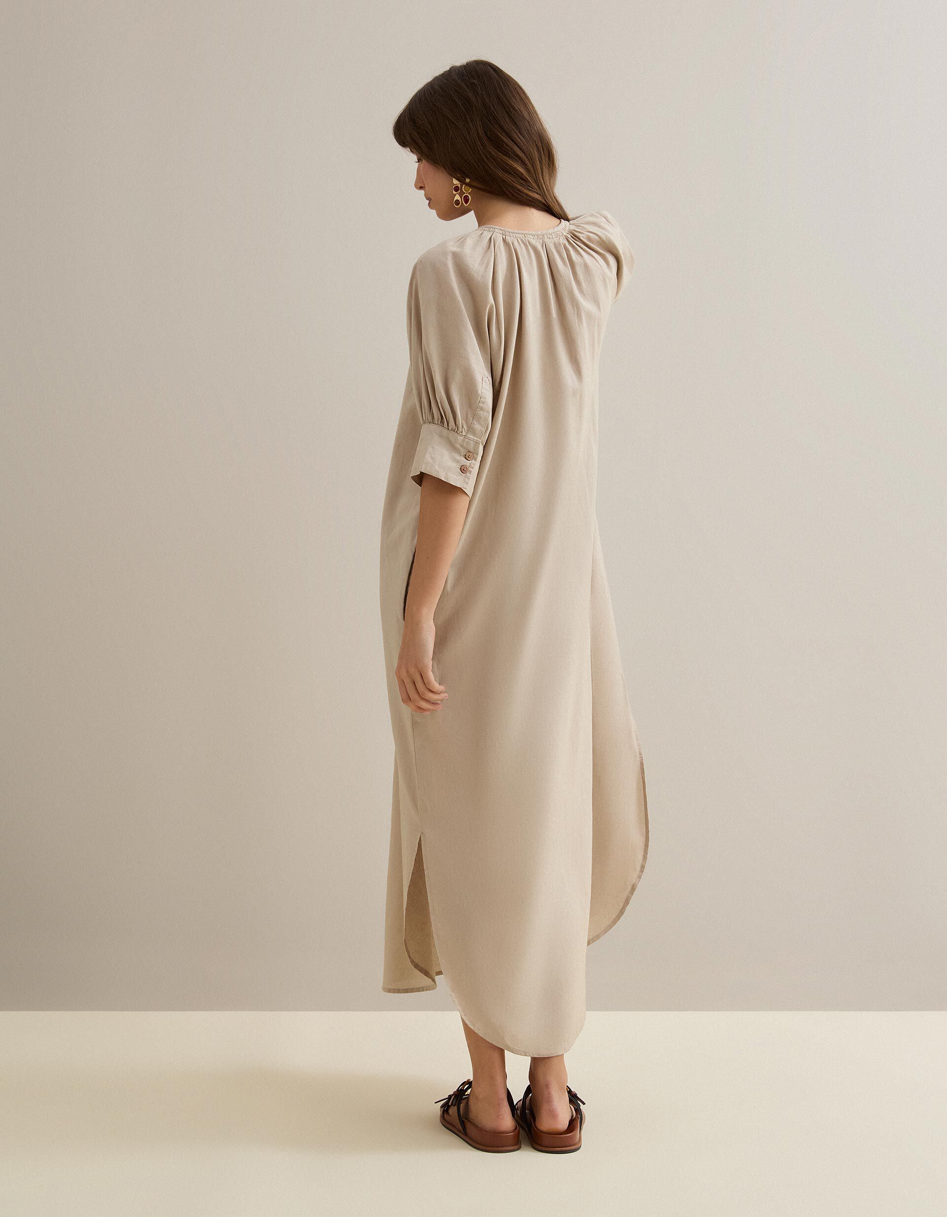 Comprar Online Vestido com Linho, Mulher, Bege