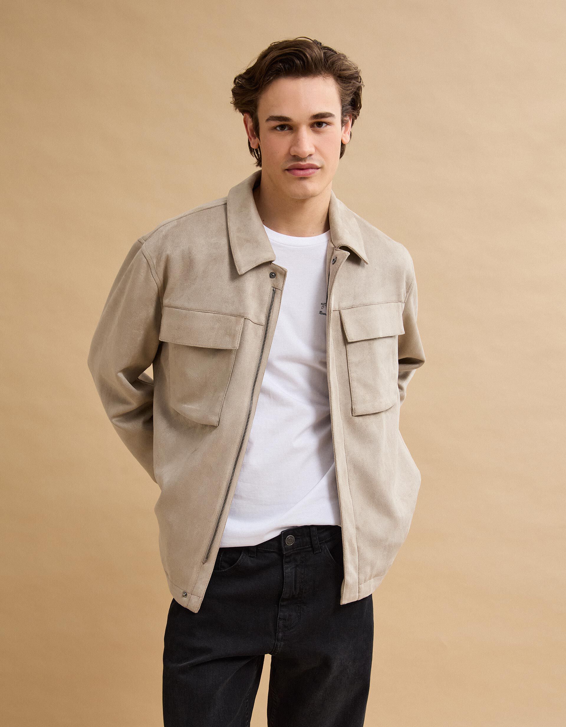 Comprar Online Sobrecamisa Efeito Camur&ccedil;a, Homem, Bege