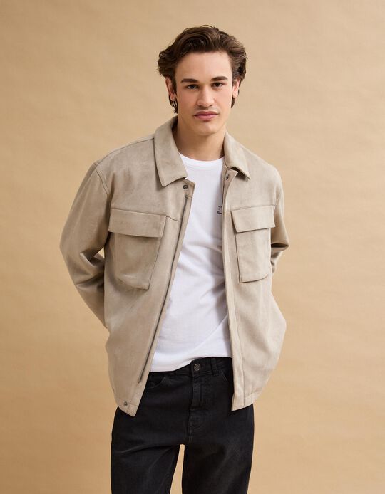 Comprar Online Sobrecamisa Efeito Camur&ccedil;a, Homem, Bege