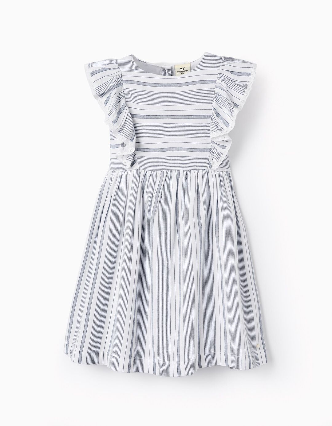 Striped Dress with English Embroidery for Girls 'B&S', White/Dark Blue