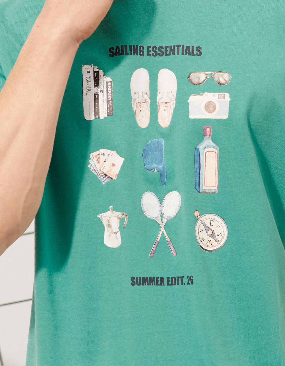 T-shirt Estampada, Homem, Verde Claro 