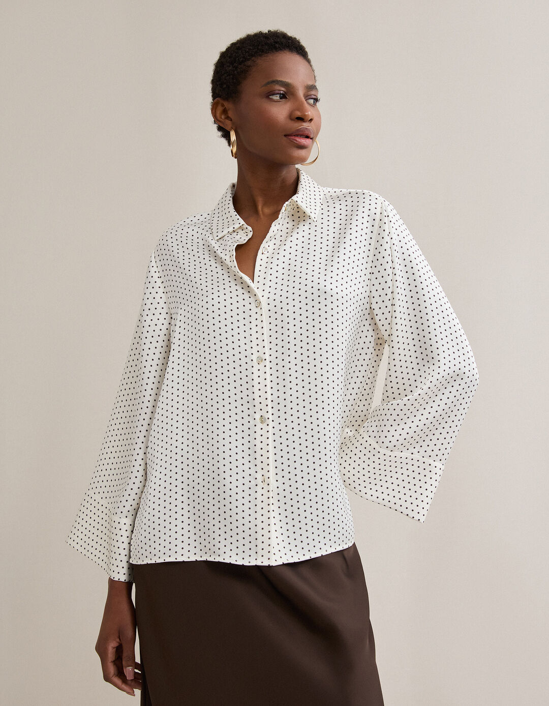 Camisa Acetinada, Mulher, Bege