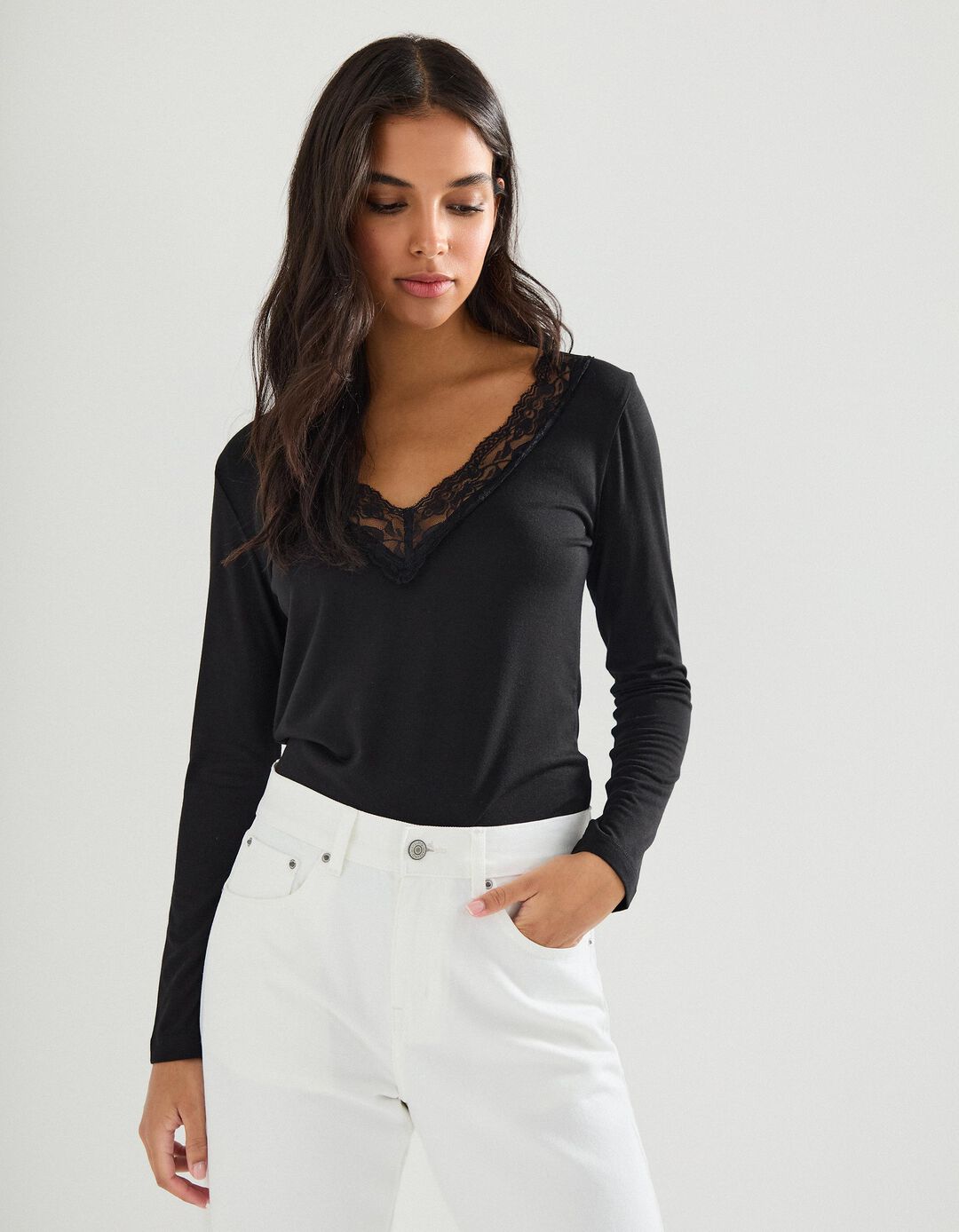 Camisola Interior com Renda, Mulher, Preto