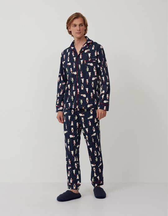 Pijama Camiseiro Natal, Homem, Azul