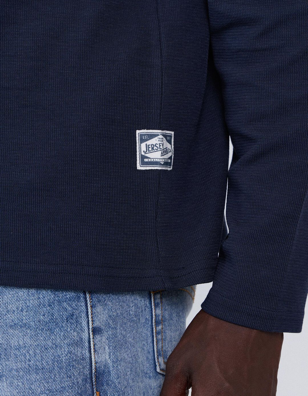 Camisola Efeito Waffle, Homem, Azul Escuro