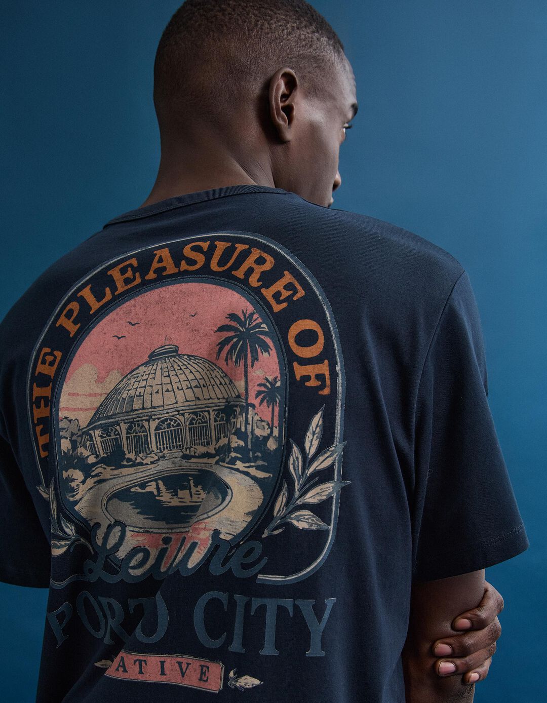 T-shirt Jersey Estampada, Homem, Azul Escuro