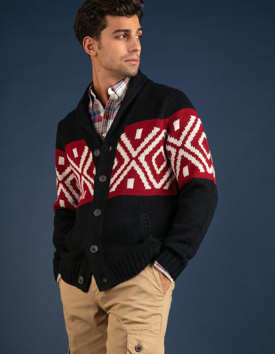 Cardig&atilde; em malha jacquard