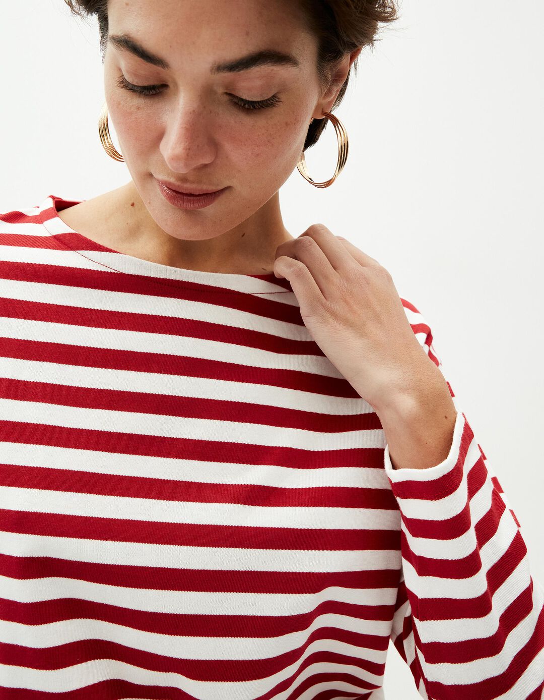 Camisola Riscas, Mulher, Vermelho Escuro
