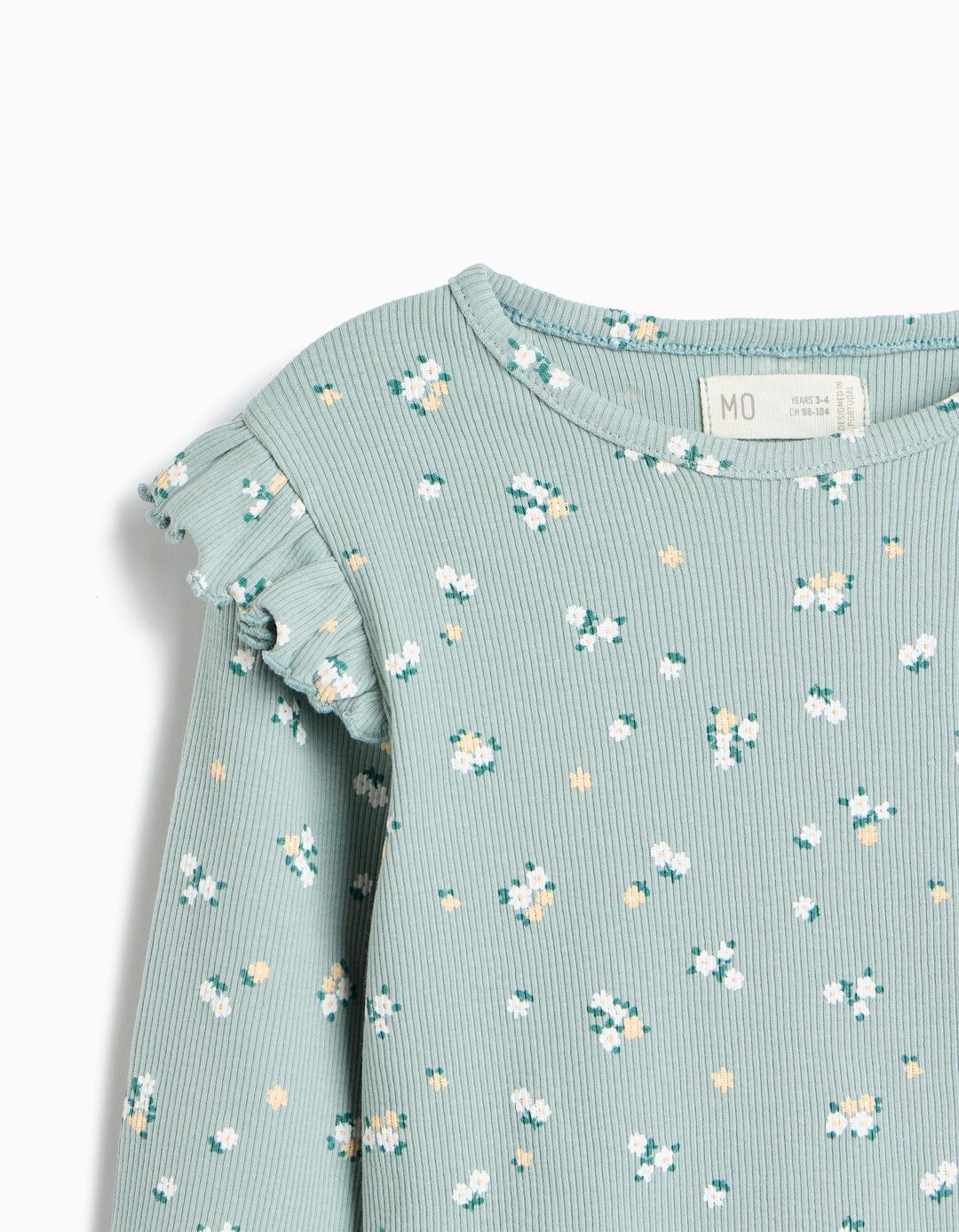Camisola Canelada Com Flores, Menina, Verde Claro
