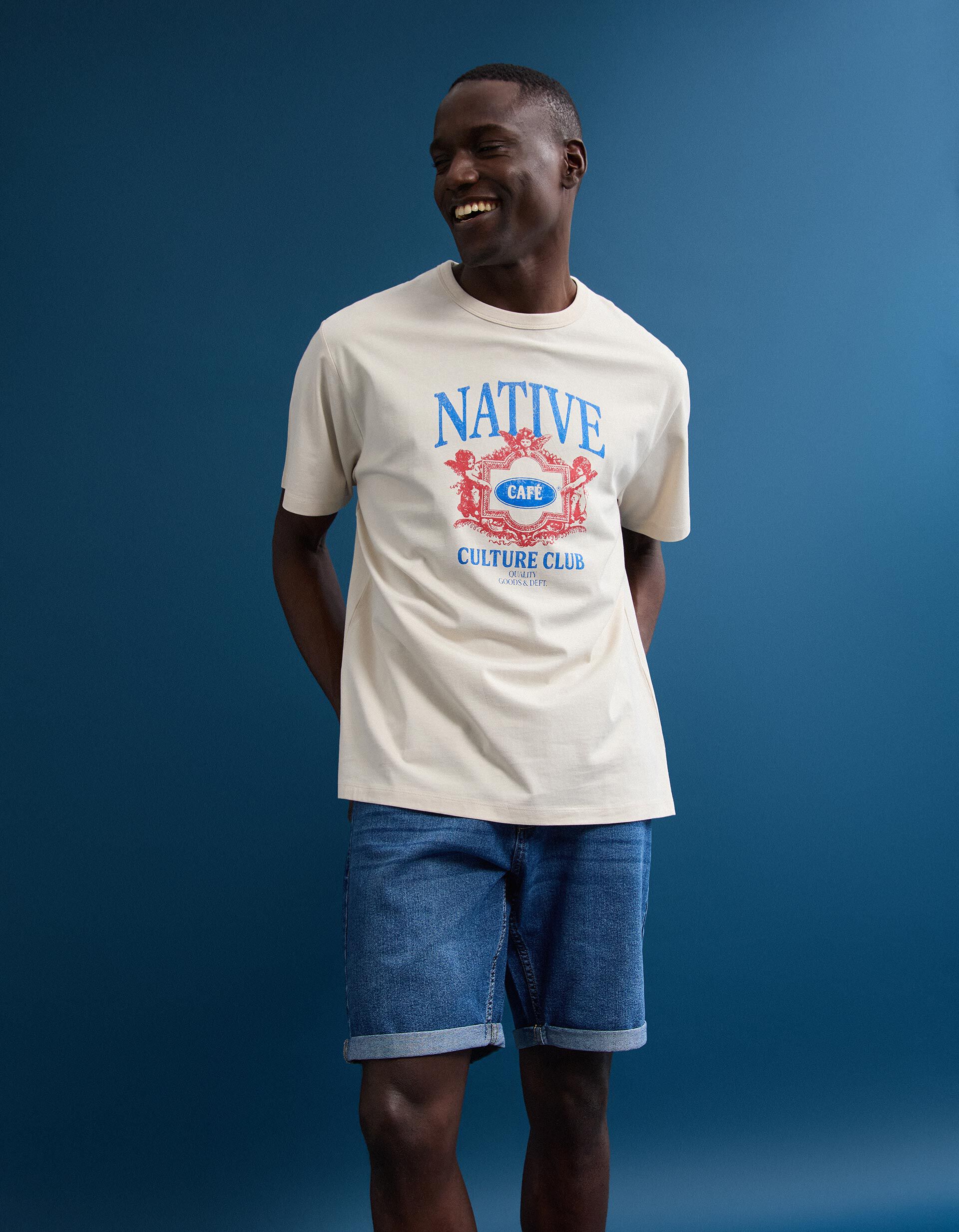 Comprar Online T-shirt Jersey Estampada, Homem, Bege