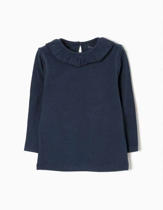 Long-sleeve T-shirt for Baby Girls with Ruffle, Dark Blue