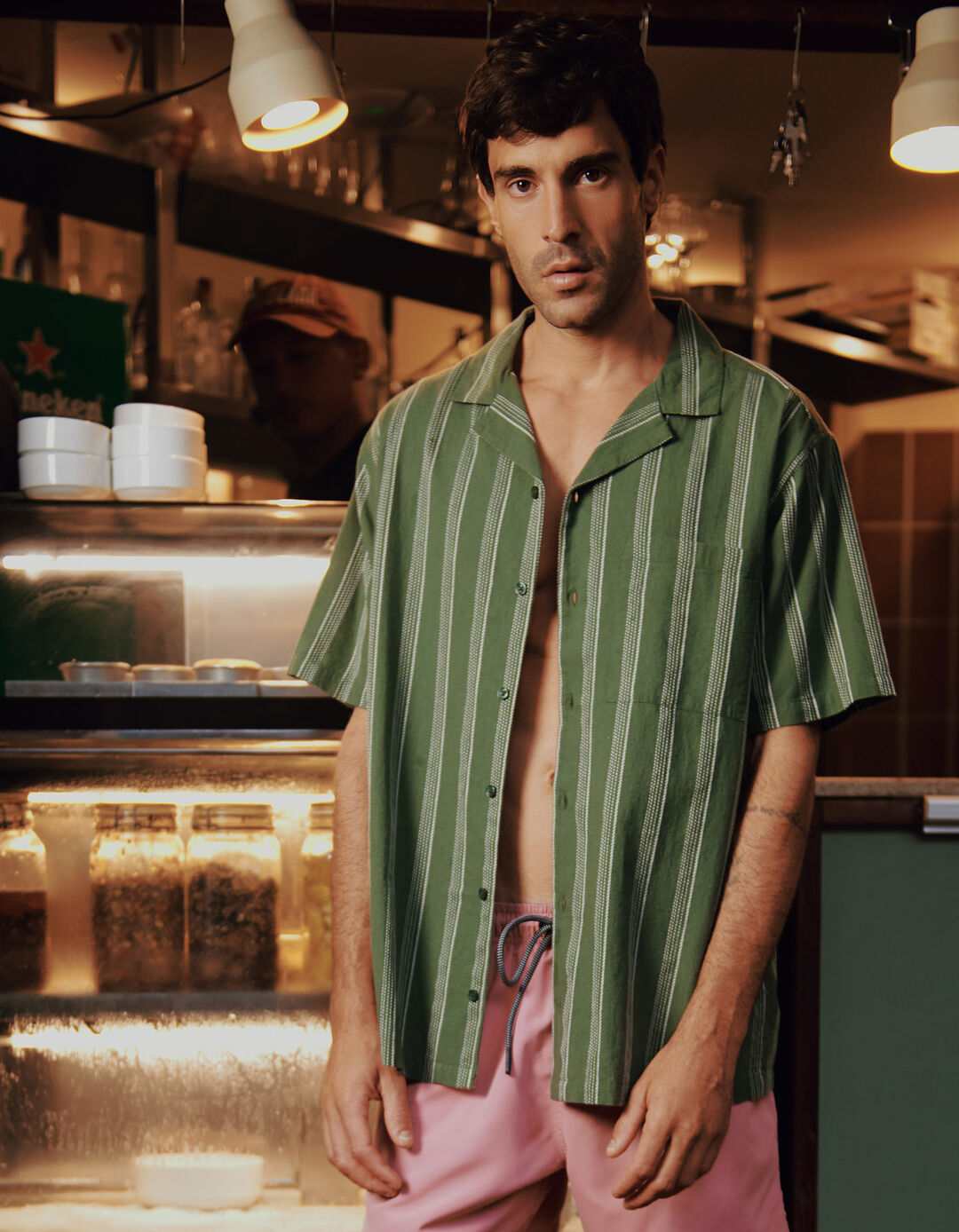 Camisa Resort com Linho, Homem, Verde Escuro
